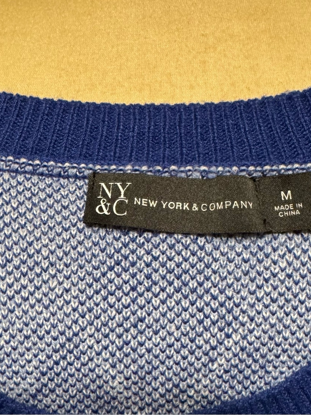 New York and Company Blue Argyle Classic Crewneck Sweater - Picture 7 of 8